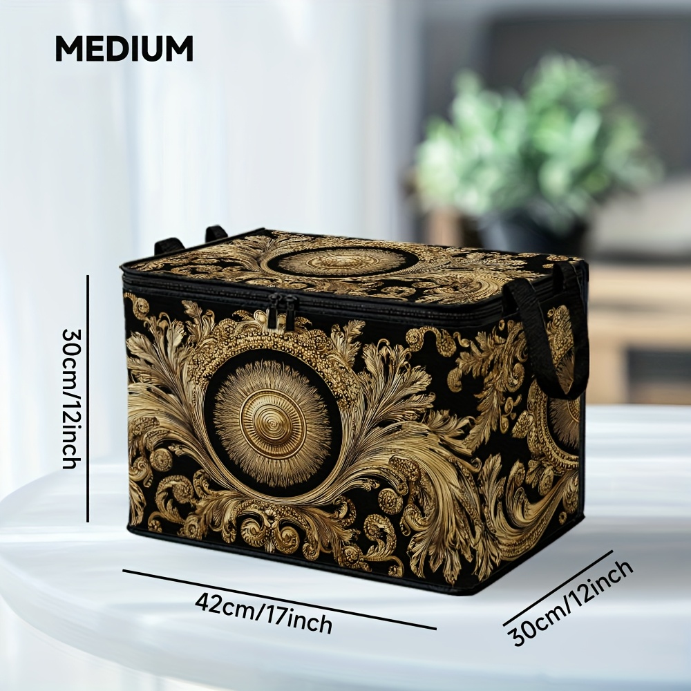 TEMU A Single Cosmetics Storage Basket Featuring A Baroque In Black, Offering Ample Space For Organizing Your Bathroom, Vanity Table, And Travel