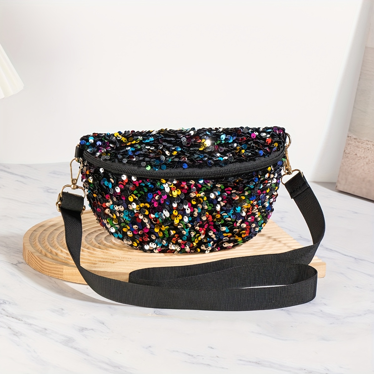 E-shop Damen Pailletten Mode Crossbody Tasche, Brusttasche, Handy-Hüfttasche, Leichte Einzelschultertasche, Casual Sportlicher Kleiner Rucksack für
