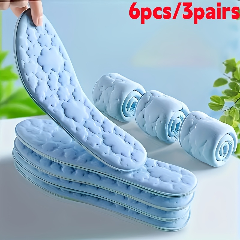Image of 6pcs/3 Pairs Summer Cooling Shoe Insoles, Memory Foam Insoles - Ergonomic Contour Design, Suitable For Running And Sports, Breathable Perforated, Soft Cushioning For Feet, Fits All Shoes