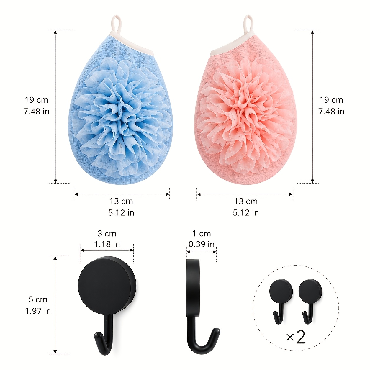 2pcs Bath Flower Gloves & 4pcs Hooks Combo
