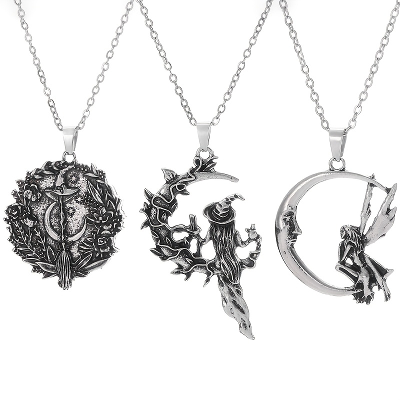 TEMU 3-pack Vintage Classic Moon 's Knot Pendant Necklace, Religious Amulet Jewelry Gift Additions For Women, Suitable For Daily Wear, For Halloween