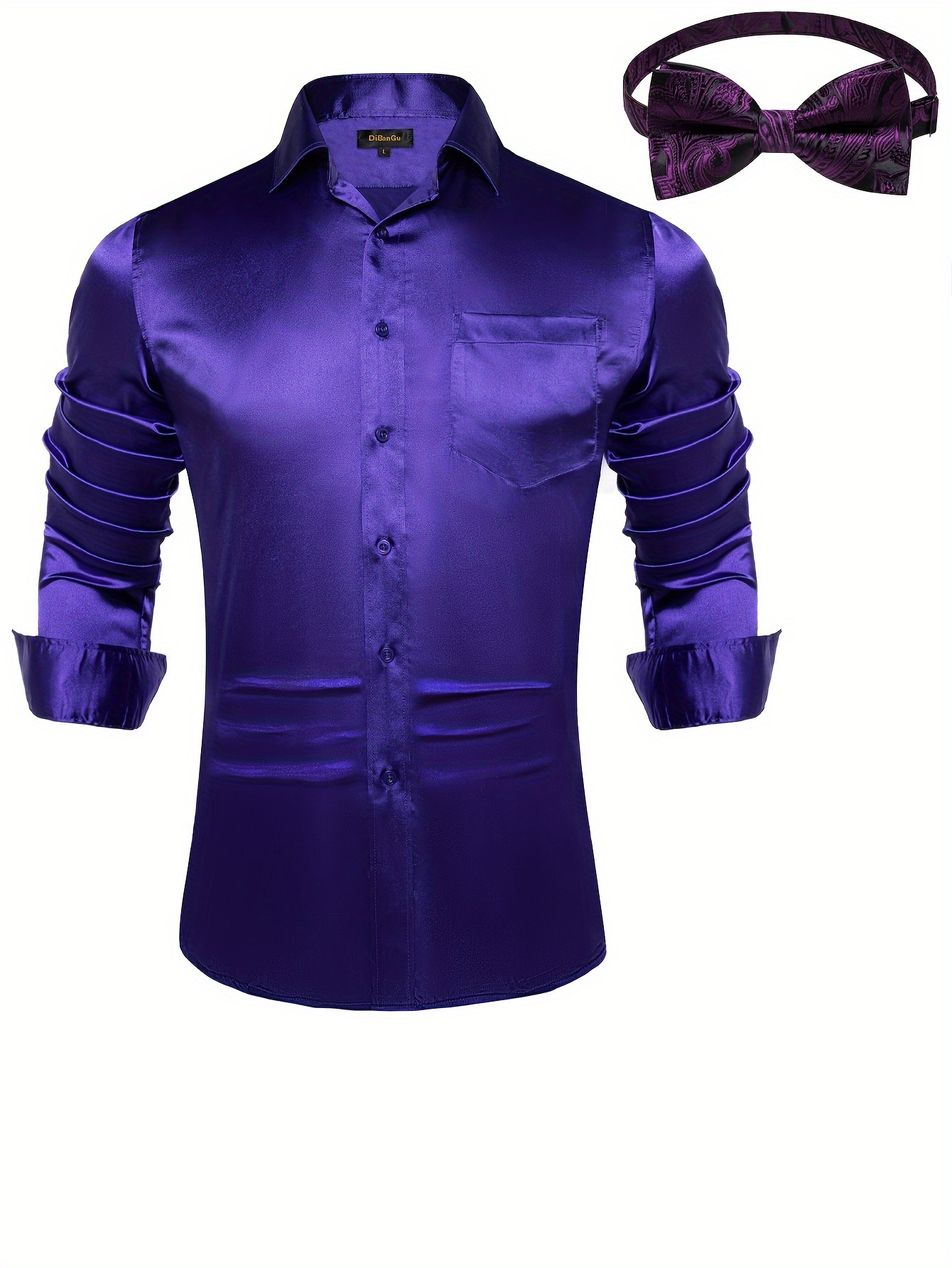 mens elegant solid dress shirt with bow tie polyester 100 long sleeve regular   season non stretch fabric button up single breasted for wedding prom night out