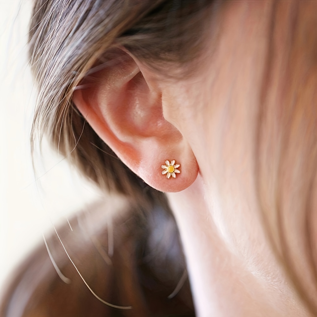 Vintage Style Bee Flower Stud Earrings Copper Jewelry