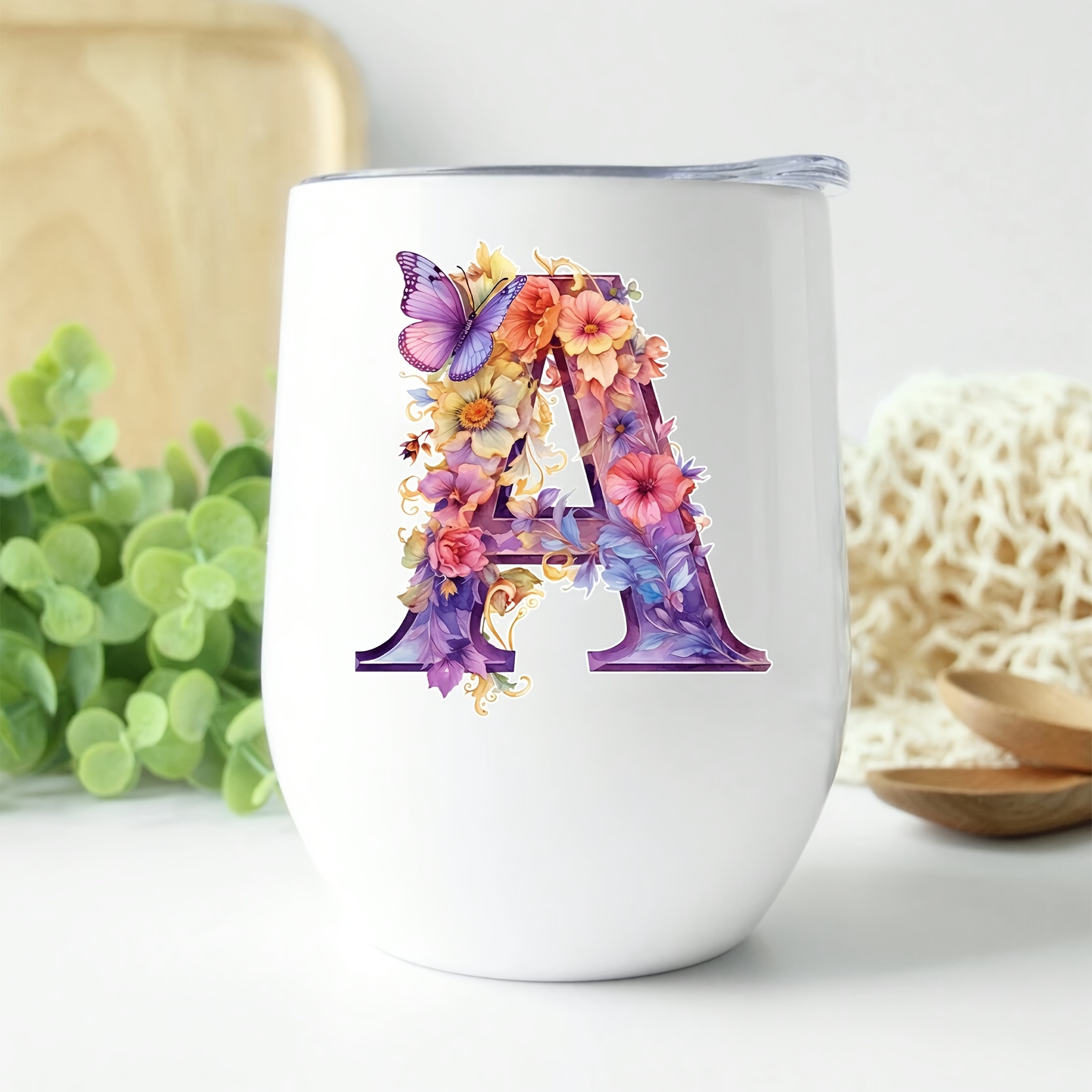 Image of 1pc 12oz Letter Print Floral & With Lid - 304 Stainless Steel Insulated Water Bottle, Elegant Egg-shaped Suitable For Hot/ Drinks, Perfect Gift For & (christmas, Valentine' Day)