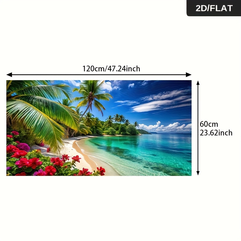 TEMU 2D Piatto, 1pz Grande Tela Costiera - Spiaggia con Cielo Turchese, Palme e - Grande Murale Orizzontale per Soggiorno, Camera da Letto, Ufficio -