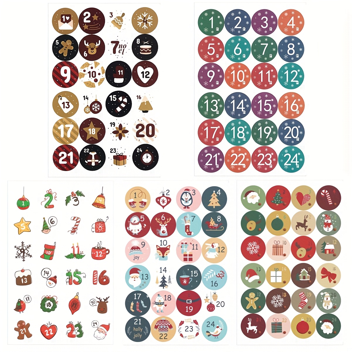 Image of 5 Sheets, 120pcs Of Number Stickers, Christmas Countdown Party Gift Sealer Stickers, Calendar Decoration Stickers, Decoration, Christmas Supplies And Accessories
