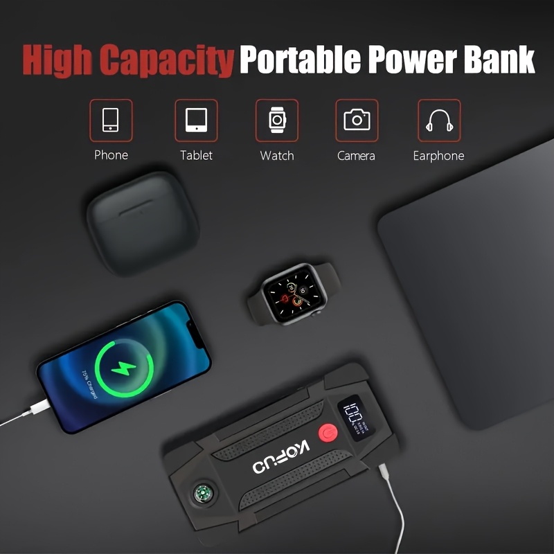  carregador portátil ultra- | caixa de para motores a 8.5l/diesel 7.0l | power bank usb, saída dupla, luz led e carregador automotivo | portátil para veículos detalhes 3