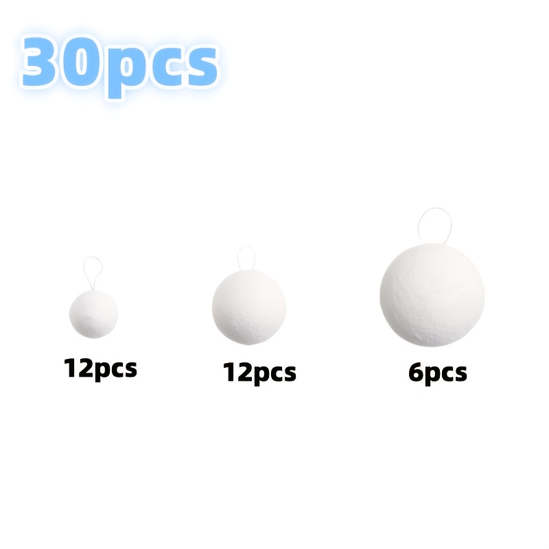 TEMU 30pcs Snowball Christmas Tree Ornaments - White Snowflake Pattern, Lightweight Foam Material, Snowball Tree Decor, Christmas , For