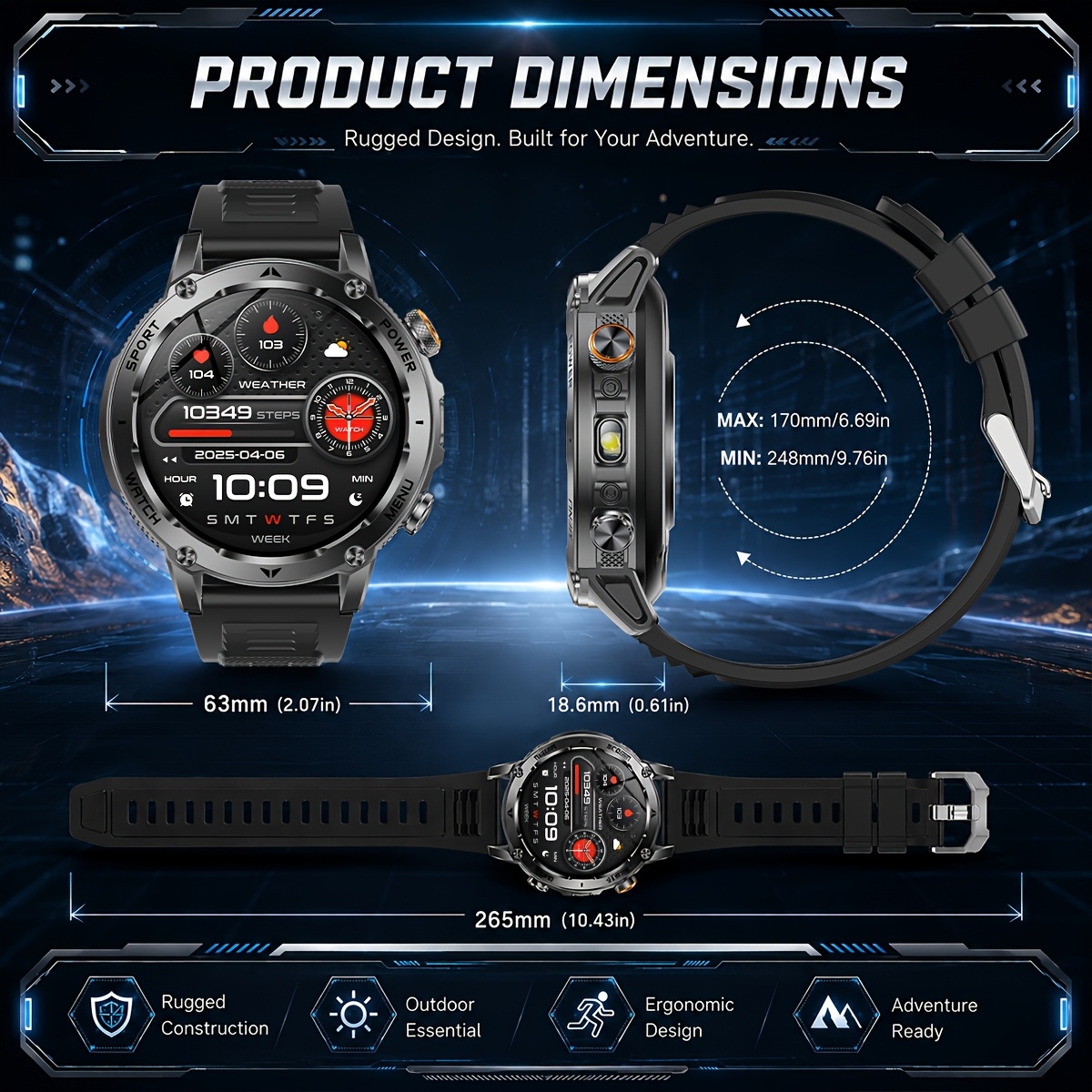 2026 Latest Model Men's Smartwatch with 1400mAh Battery