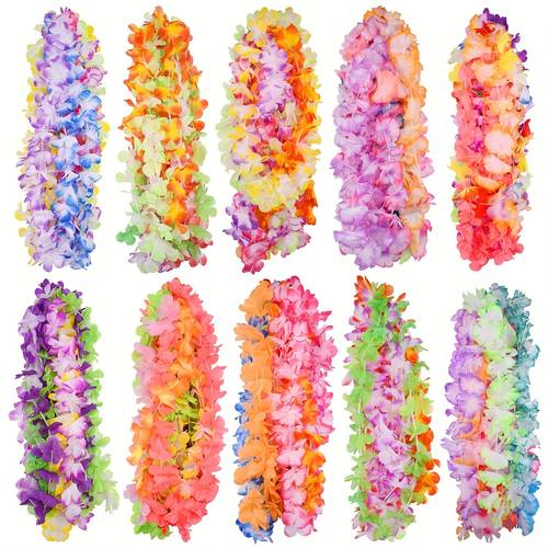 pack tropical random color non feathered flower necklace garland assortment for beach theme party decorations summer holiday birthday party supplies no electricity required