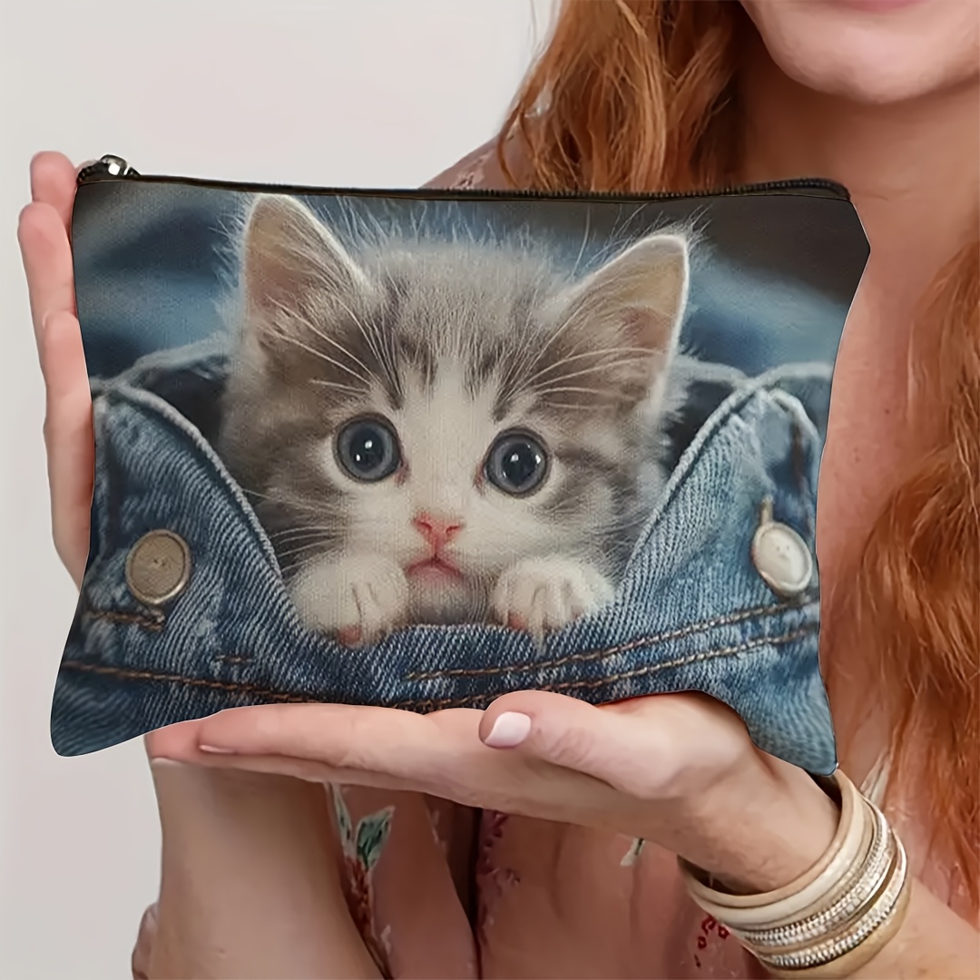 TEMU 1pc Fun Makeup Bag, Cute Kitten Makeup Bag, Gift For Kitten Enthusiasts, Multi-functional Portable Toiletry Bag, Outdoor Accessories Bag, Travel