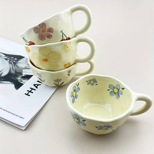 item picture ceramic coffee cups hand pinched irregular flower milk tea cup korean style oatmeal breakfast mug insulated reusable drinkware for adults