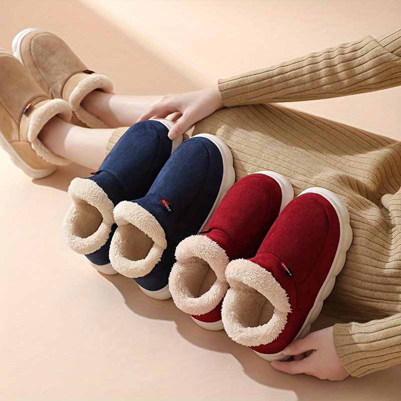 

Casual Warm Indoor Slipper Boots, Comfort Couple Slip-on Platform Shoes, Fleece Lined Winter Shoes