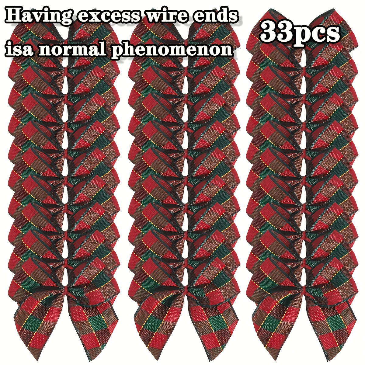 TEMU 33pcs Mini Nœuds de Ruban à Carreaux de Noël, de Nœuds à Carreaux, Nœuds Autocollants pour Artisanat, Couture, Scrapbooking, Décorations de