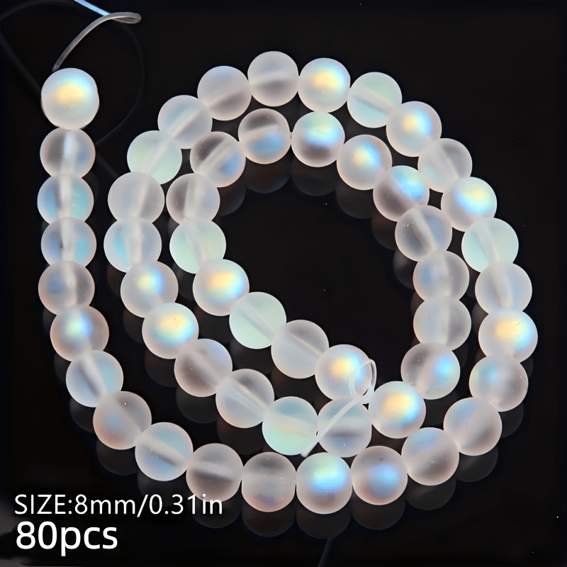 TEMU 80pcs Perles rondes en verre blanc de 8 mm, idéales pour la fabrication de bijoux, fournitures de et bracelets, etc.
