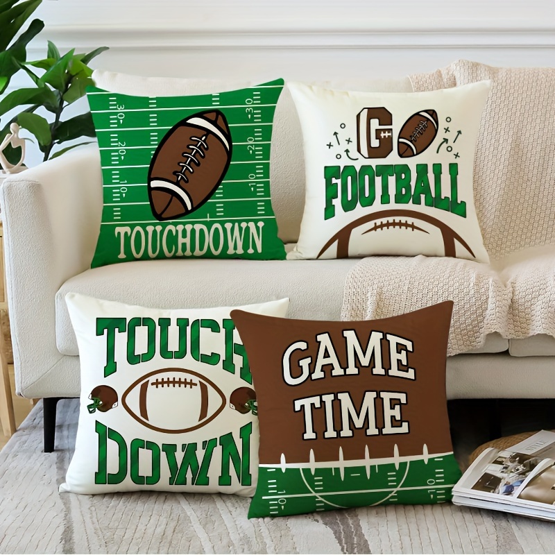 

4-pack Football Throw Pillow Covers, Traditional Style, Polyester, Machine Washable, Zipper Closure, Printed Football Pattern, Decorative Pillowcases For Home And Bedroom, 18x18 Inch - No Insert