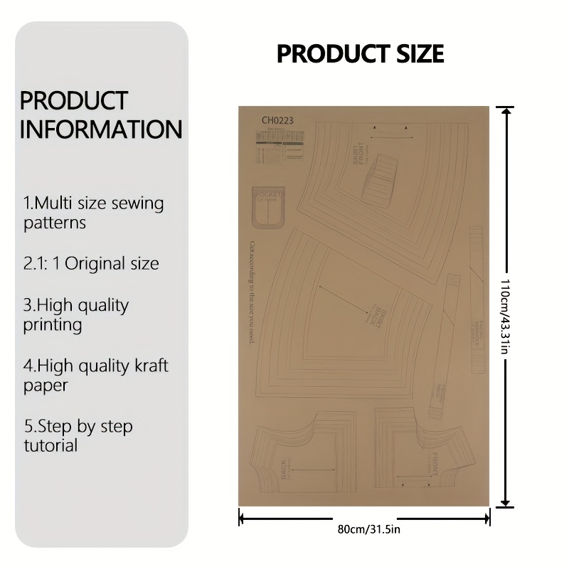 TEMU de couture pour taille 9 (6M-10Y), comprenant des modèles de vêtements à l'échelle 1:1, un kit de couture pour débutants, des modèles de de
