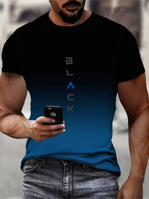 mens 3d print black blue gradient t shirt casual crew neck short sleeve summer outdoor wear for adults casual summer tee plus size