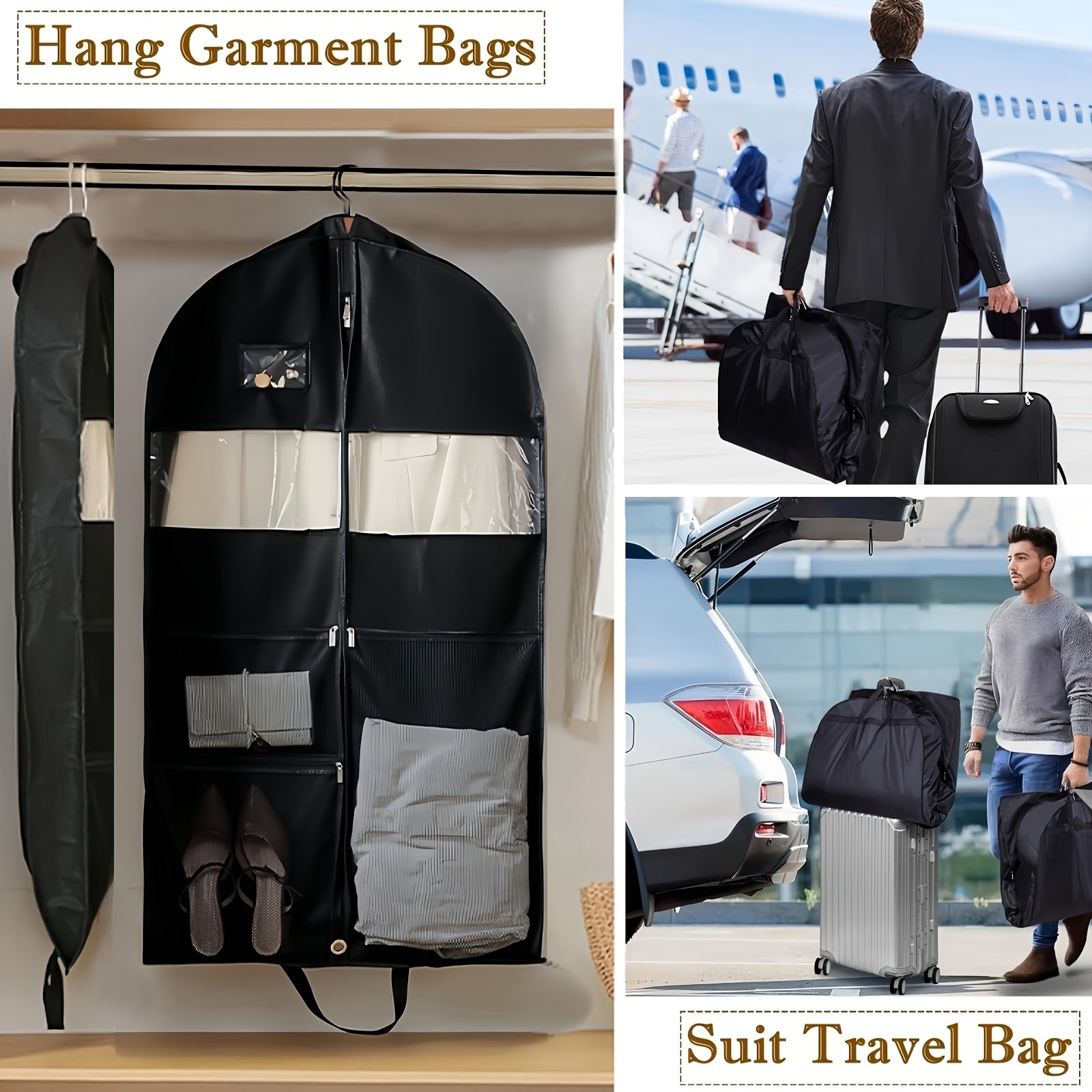 1/2pcs Thick Padded Travel Gar*t Bag with Hanger, Suit Coat Hanger with  Pockets, Fabric Wardrobe Storage Hanging Clothes Bag for *'S Suits, Shirts