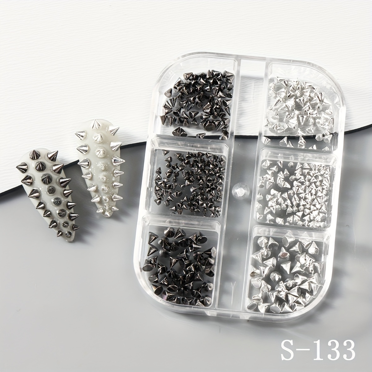 TEMU 3d Mini Metal Punk Nail Art Studs Mixed Sizes Golden Silvery Black Cone Spikes Alloy Nail Rivets Jewelry For Women Goth Nail Art Charms Nails Accessories Diy Crafts Decorations