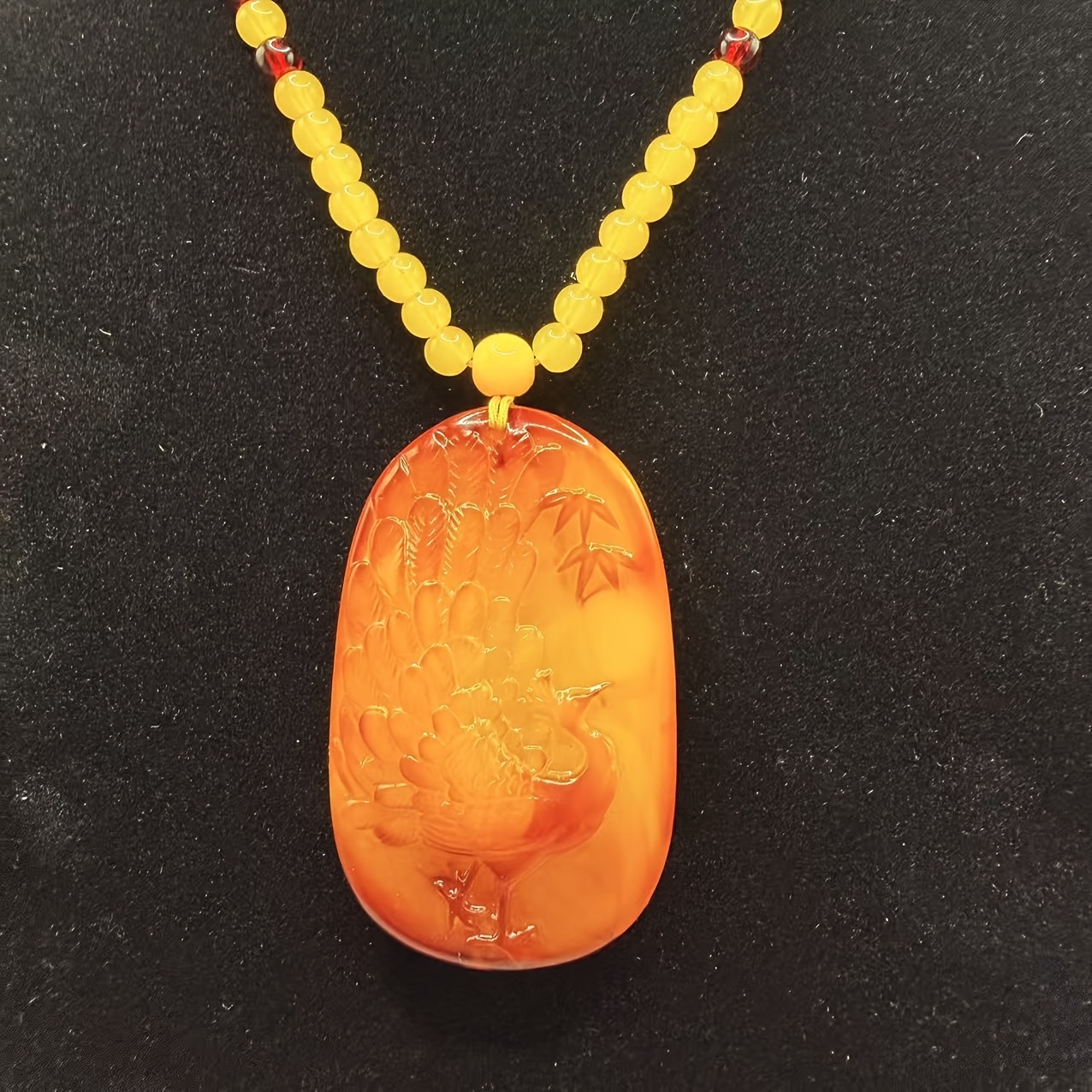Bohemian Style Amber Peacock Pendant Necklace