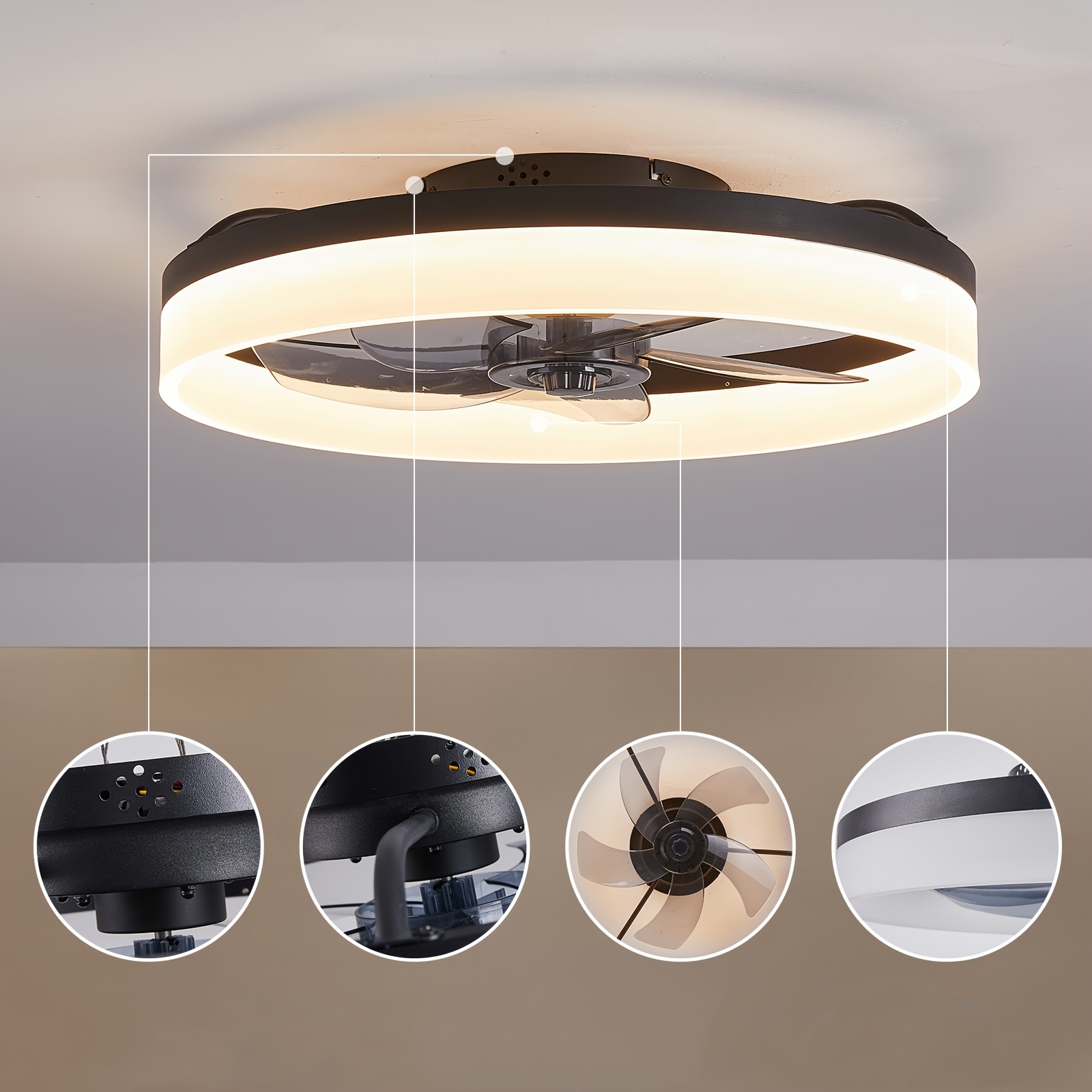 ceiling fans with lights and remote 19 7 modern low profile ceiling fan with light   color temperature change and 6   for bedroom kids room and living room black 4