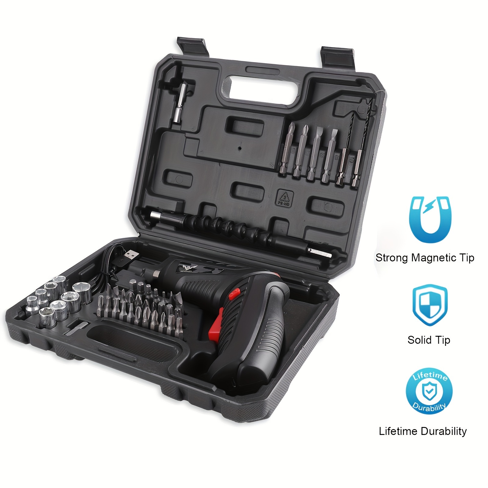   3 6  cordless electric screwdriver rechargeable   with 44 screwdriver head sets front led lights flexible shaft mini usb suitcase suitable for small industrial project maintenance and construction