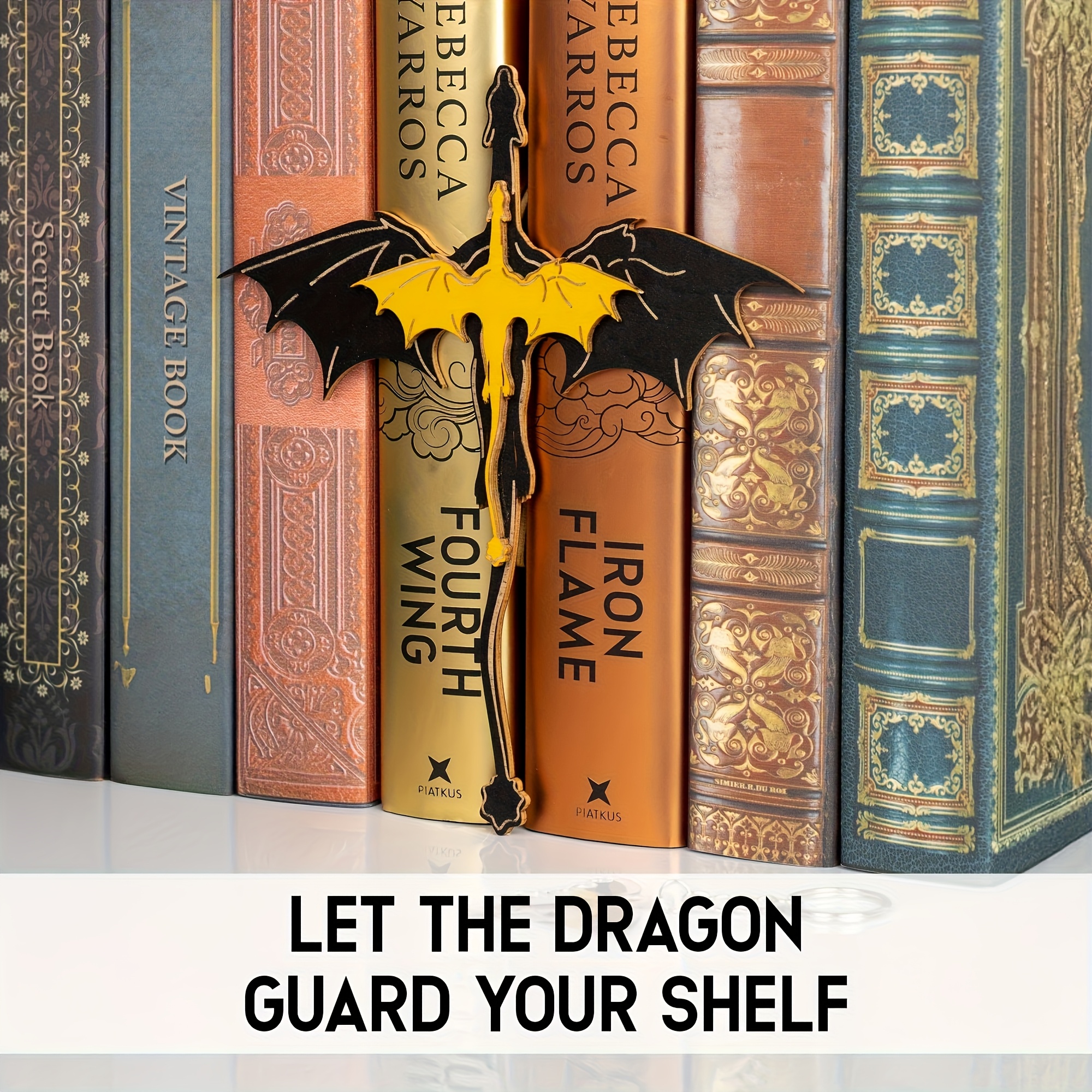 Serre-livres Dragon Bois Fait Main - Décoration étagère Fantaisie - Cadeaux Pour Fans Fourth Wing, ACOTAR
