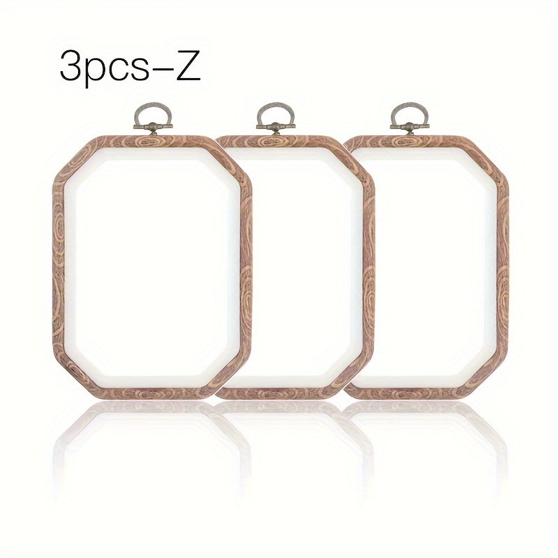 Set Of 3 Light Brown Wood Embroidery Hoops With Rectangular Frame For Diy Stitch And Needlework Crafts Embroidery Kit