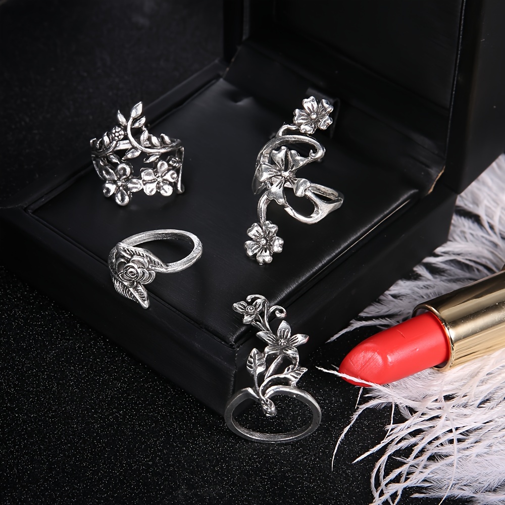 TEMU Women' Retro Bohemian Hollow Stackable Ring Set - Hollow Suitable For Daily Wear, Gift Jewelry Collection, Layered Rings For Style, Versatile