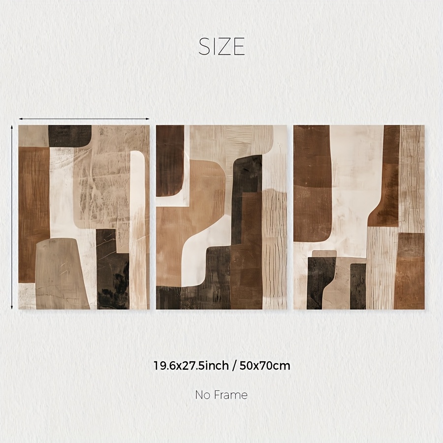 TEMU 2d Flat, Set Of 3 Brown And Beige Neutral Abstract Wall Art Prints, Large Abstract Art Canvas Poster, Boho Modern Wall Decor, Spring Decor,