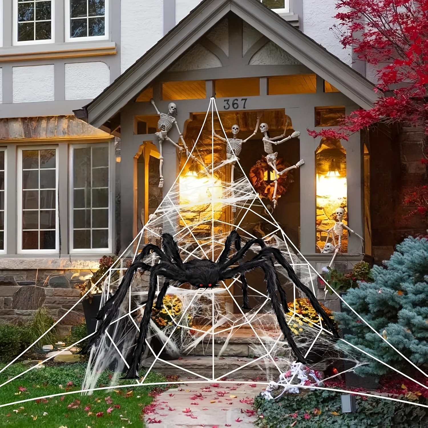 

212" Halloween Spider Web + 79" Spider Decorations Fake Spider With Triangular Huge Spider Web For Indoor Outdoor Halloween Decorations Décor (black)