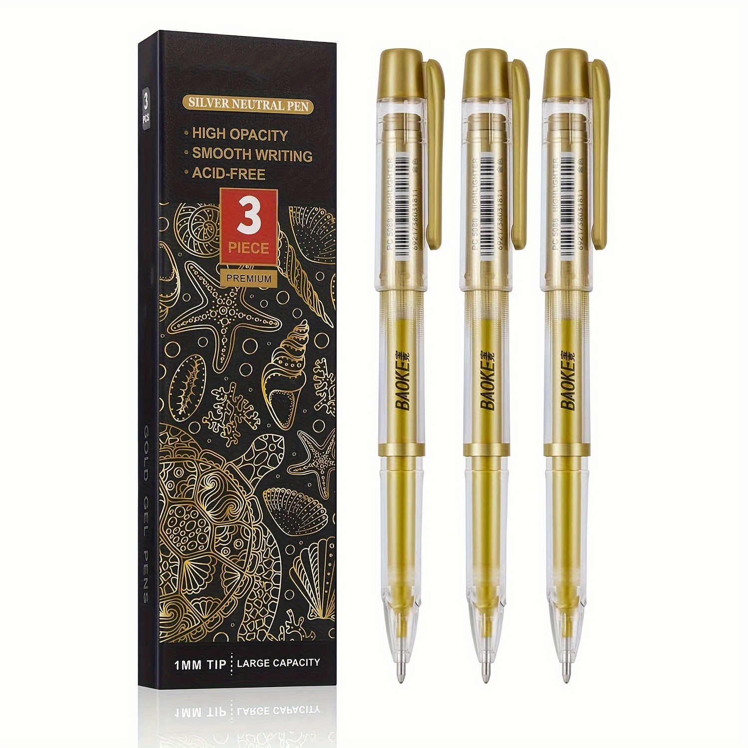 

3-pack Gold Gel Pens, 1mm Extra Fine Point, Quick-dry Opaque White Ink For Black Paper - Ideal For Sketching, Illustration, Card Making & Bullet Journaling