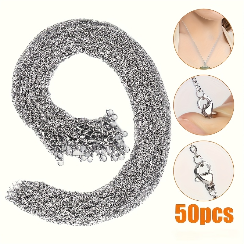 50pcs/100pcs Jewelry Making Components Stainless Steel Chain 2mm Silvery O Chain Lobster Clasp Connector Suitable For Making Chain