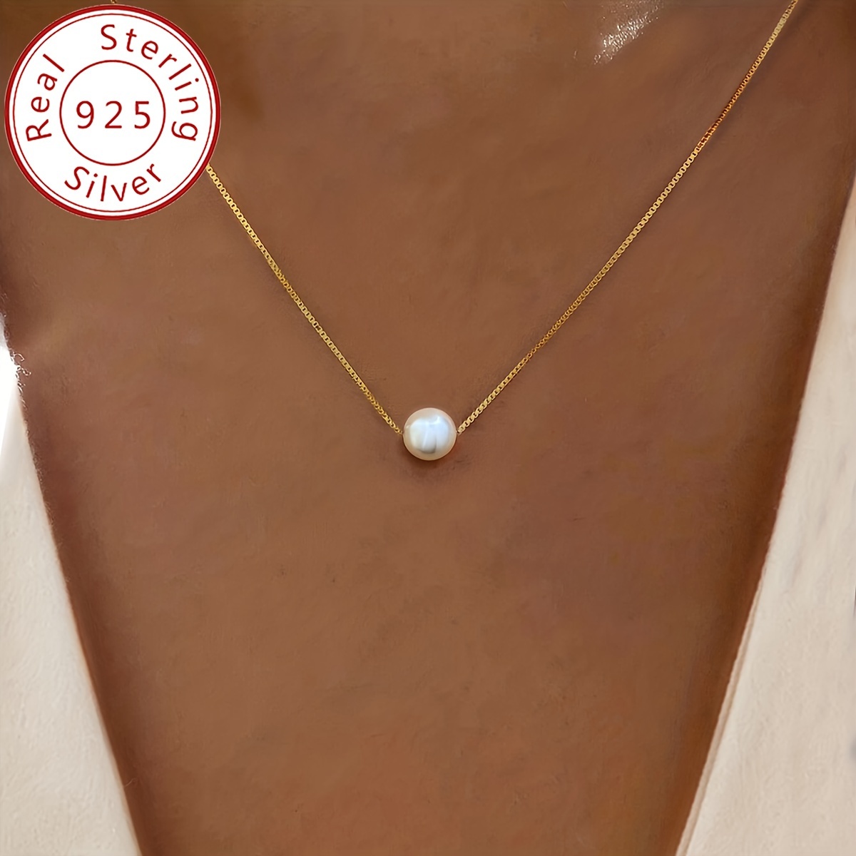 

Dainty Freshwater Pearl Pendant Necklace For Women 925 Sterling Silver Hypoallergenic Golden Necklace Valentine's Day Elegant Fine Jewelry Gift