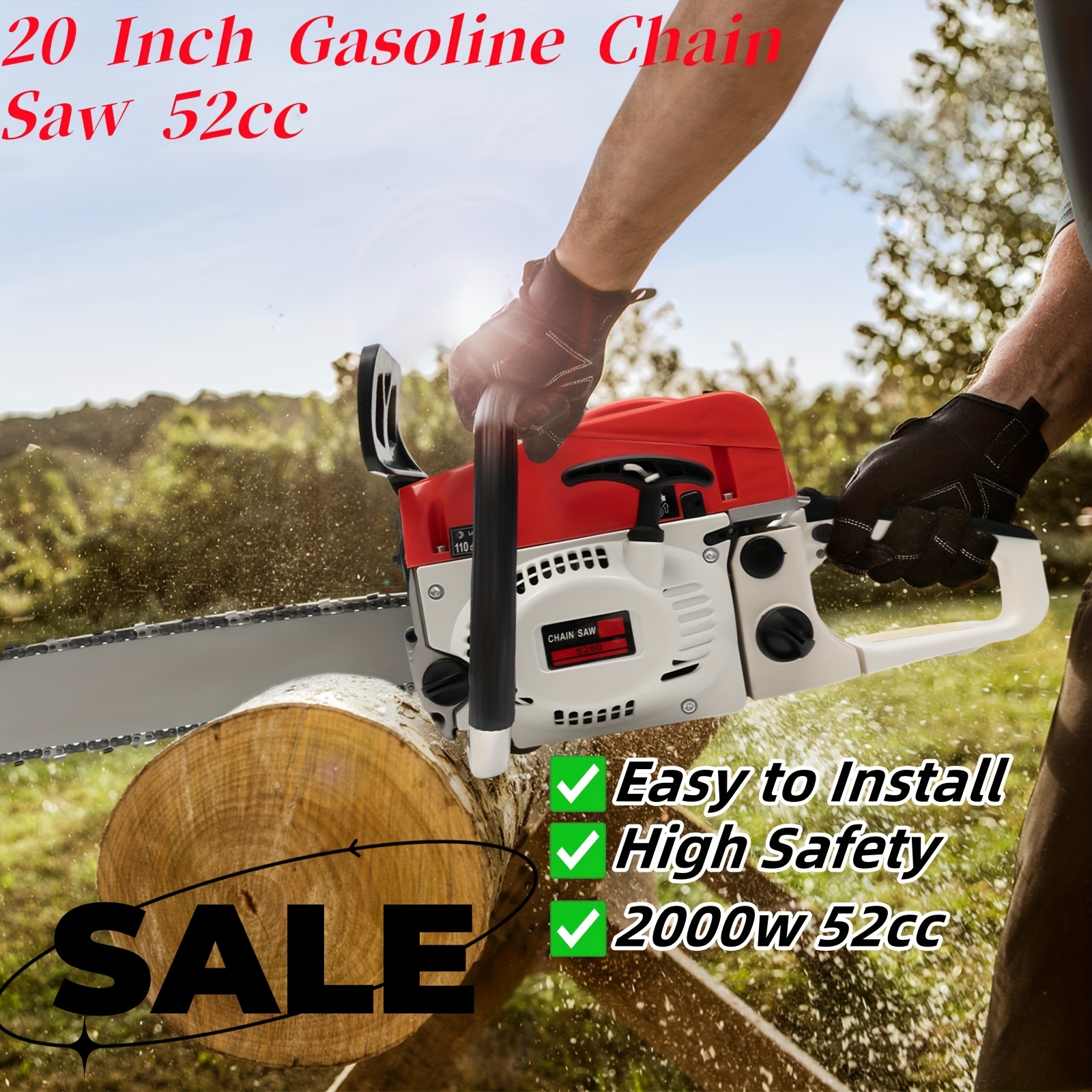 

2.0kw 52cc 2-stroke Gasoline Chainsaw Single Cylinde Gas Chain Saw Air-cooled