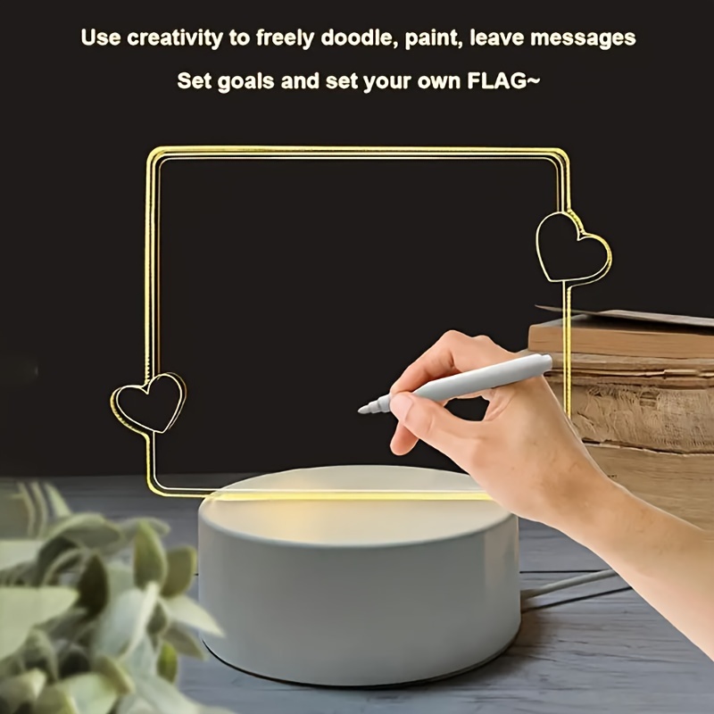 

Modern Usb-powered Acrylic Led Drawing Board With Erase Feature & Night Light - Warm White, Includes Marker Pen For Home, Living Room, Office Decor