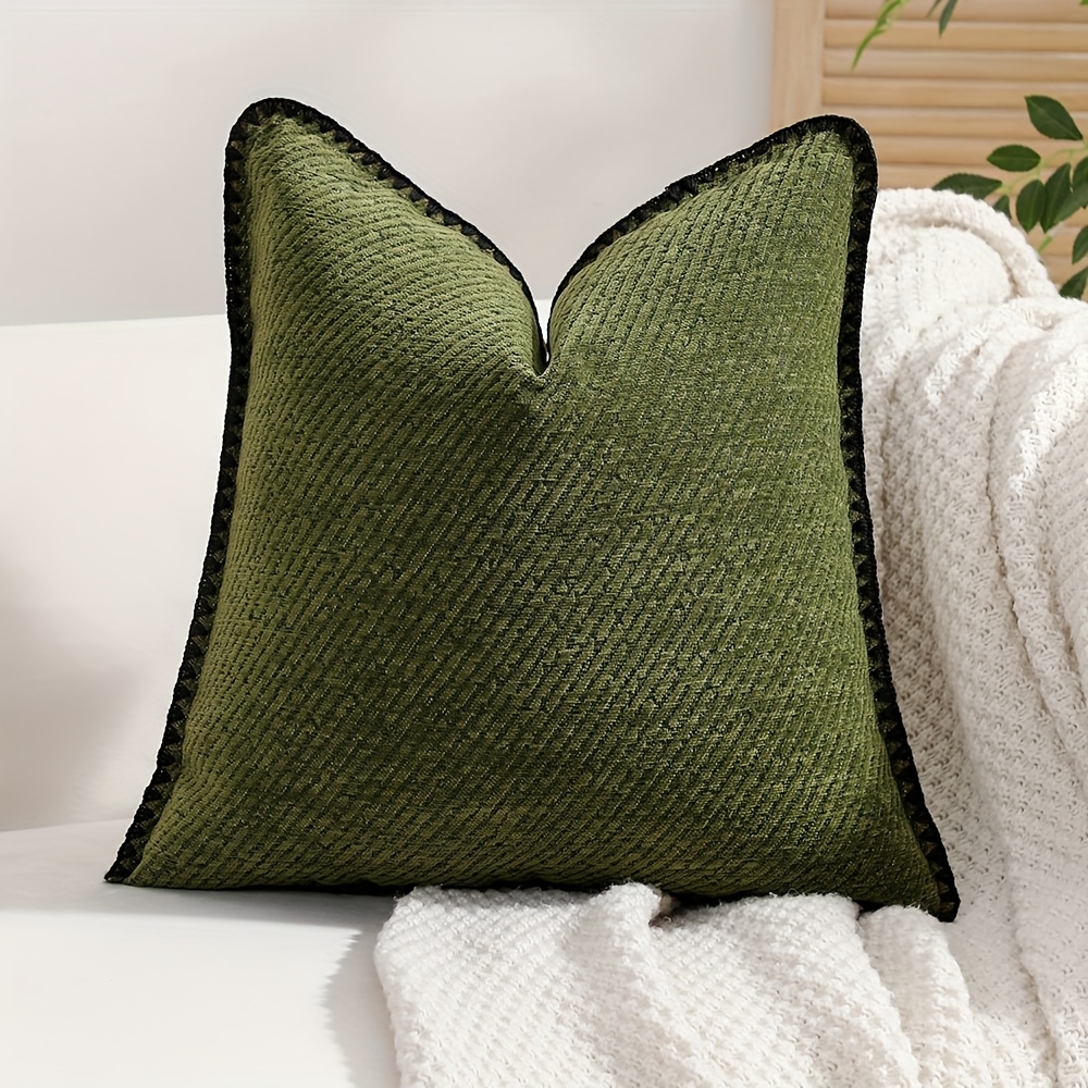 TEMU 1pc Green Chenille Sofa Cushion Cover - Nordic Style Textured Design, Zipper Closure, Hand Wash Only, No Insert Included, For Living Room &