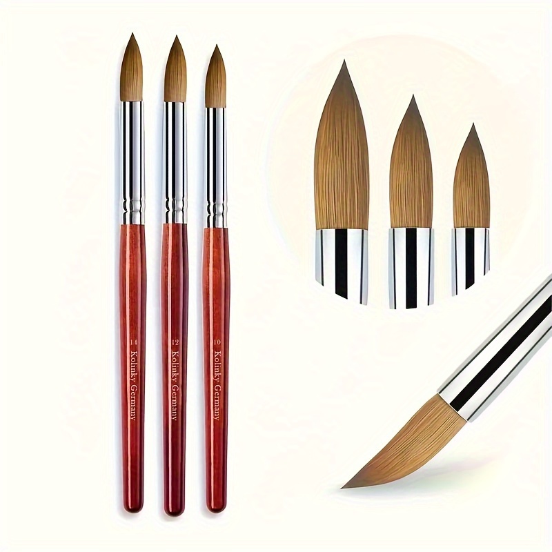 

3pcs Nail Art Brush Set With Crystal & - Handles, Precision Manicure & Pedicure Tools, Sizes 10/12/14