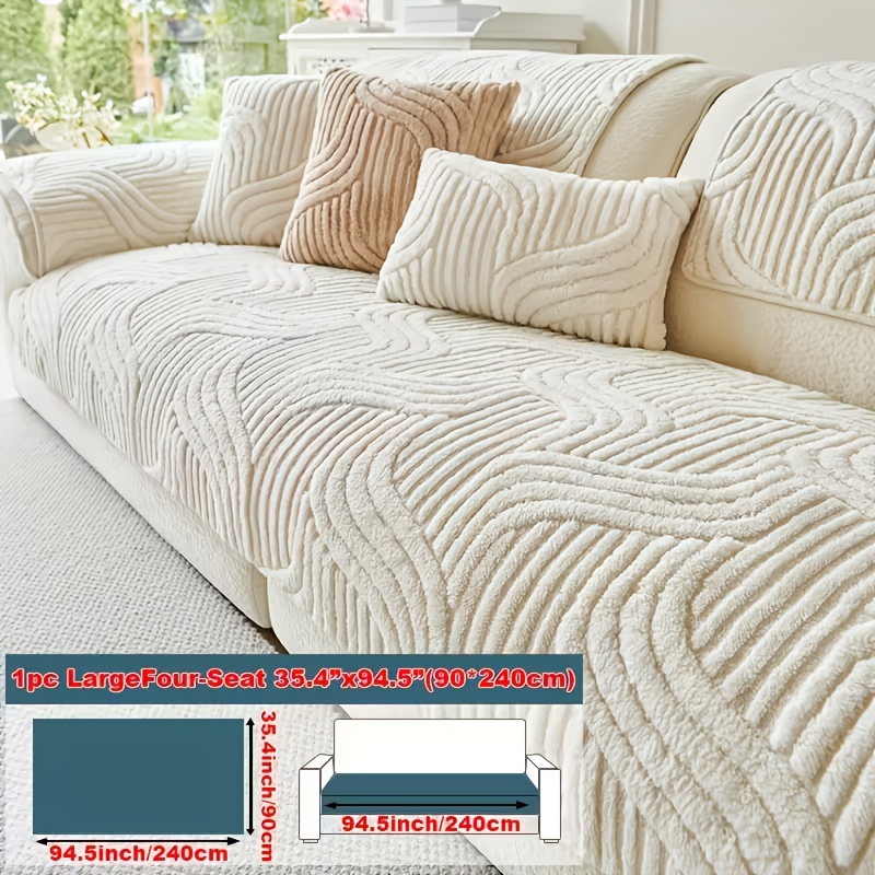 TEMU 1pc Plush Non-slip Sofa Cover | Luxury Lightweight, Pet-friendly, Breathable, Decor For Living Room, Bedroom, And Office, Polyester, Woven,