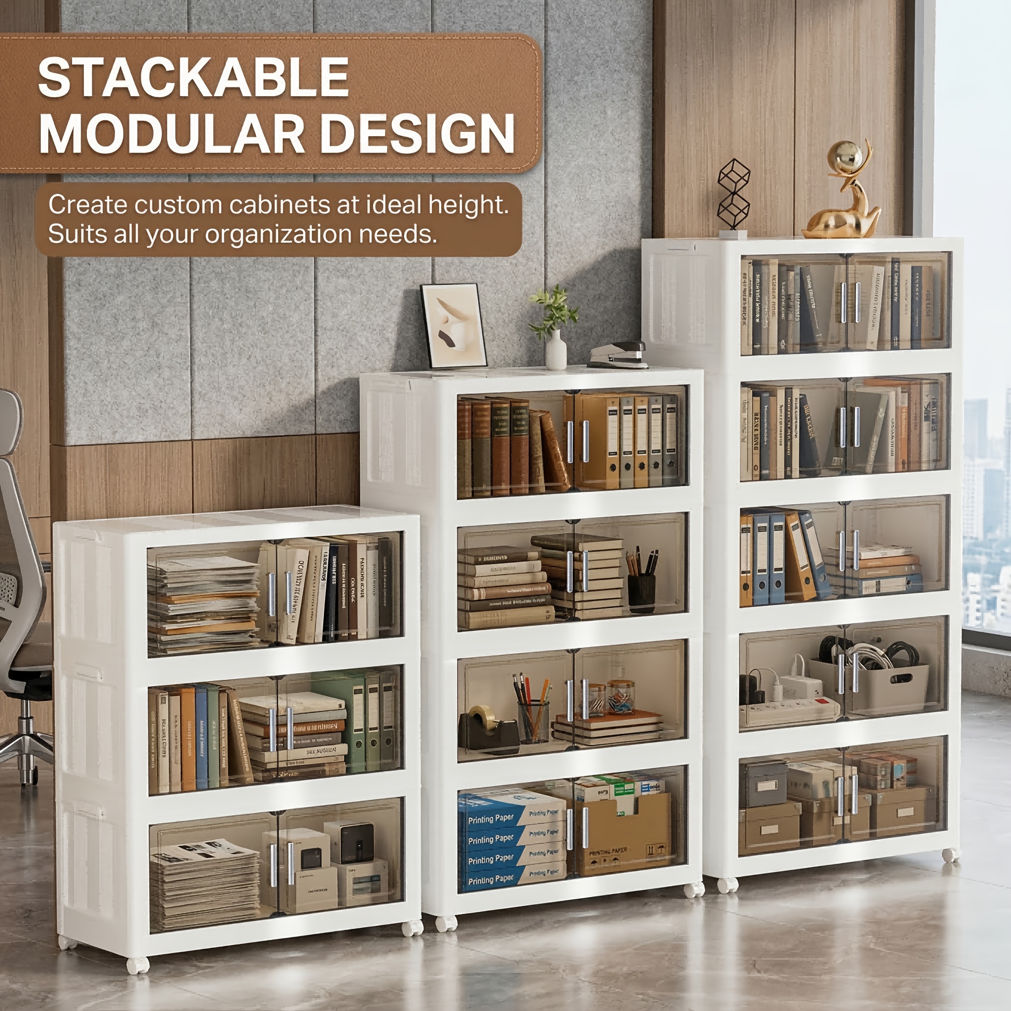 Extra Large Foldable Office Storage Cabinet with Lids & Wheels