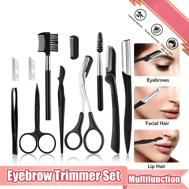 

3pcs/4pcs/5pcs/11pcs Ensemble de tondeuse à sourcils Ciseaux Pince à épiler Rasoir à sourcils Grattoir Peigne à sourcils Rasoir Clip à sourcils Ensemble d'outils de Cosmétique