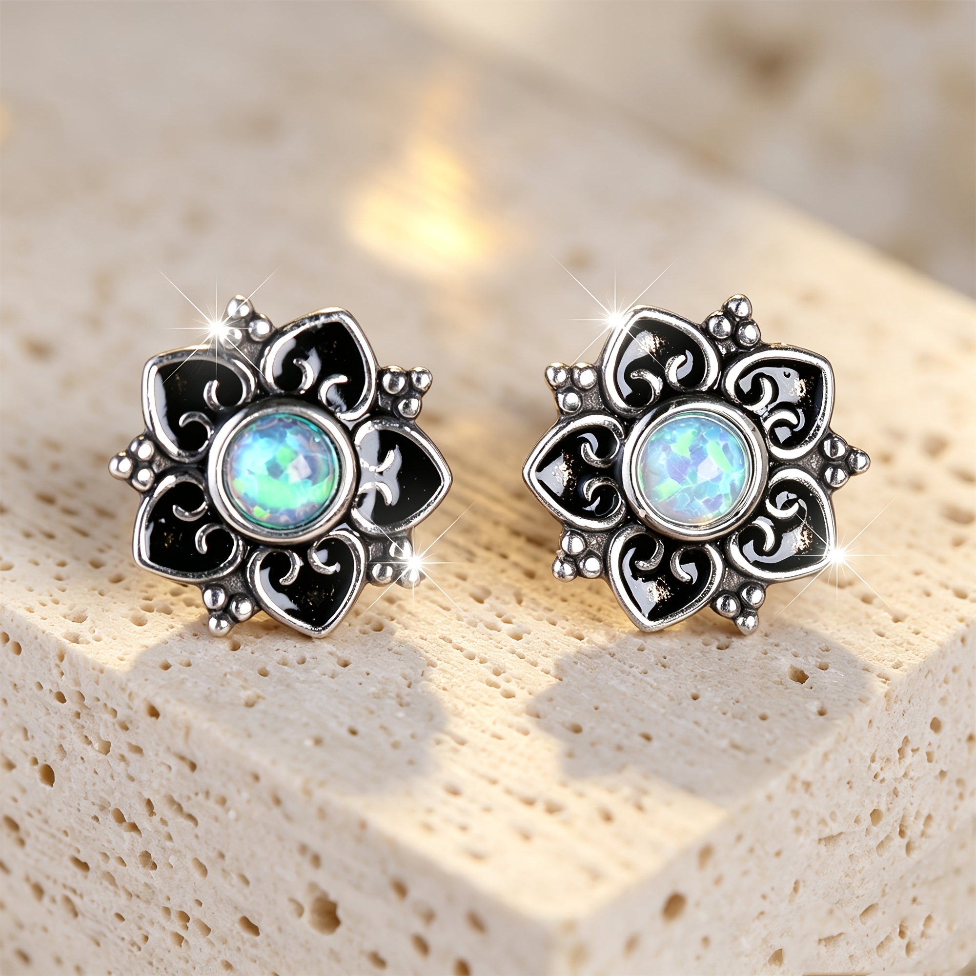 Image of 1.5g Vintage 925 Sterling Silvery Australian Flower Earrings Bohemian Style Women's Date Gift