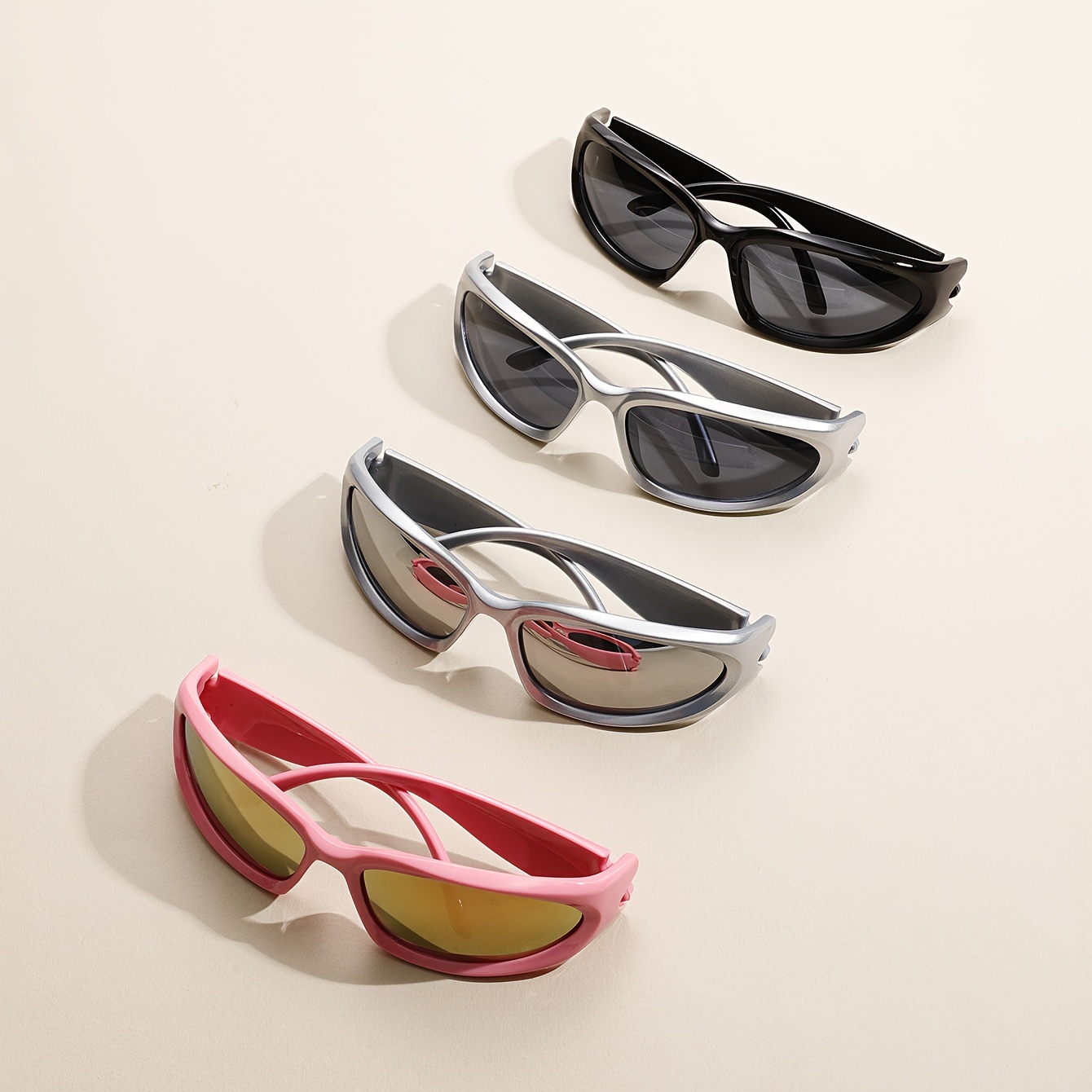 4-Pack Decorative Glasses Simple Black, Silvery-Colored Coated Fashionable Eyeglasses Suitable for Matching Outfits