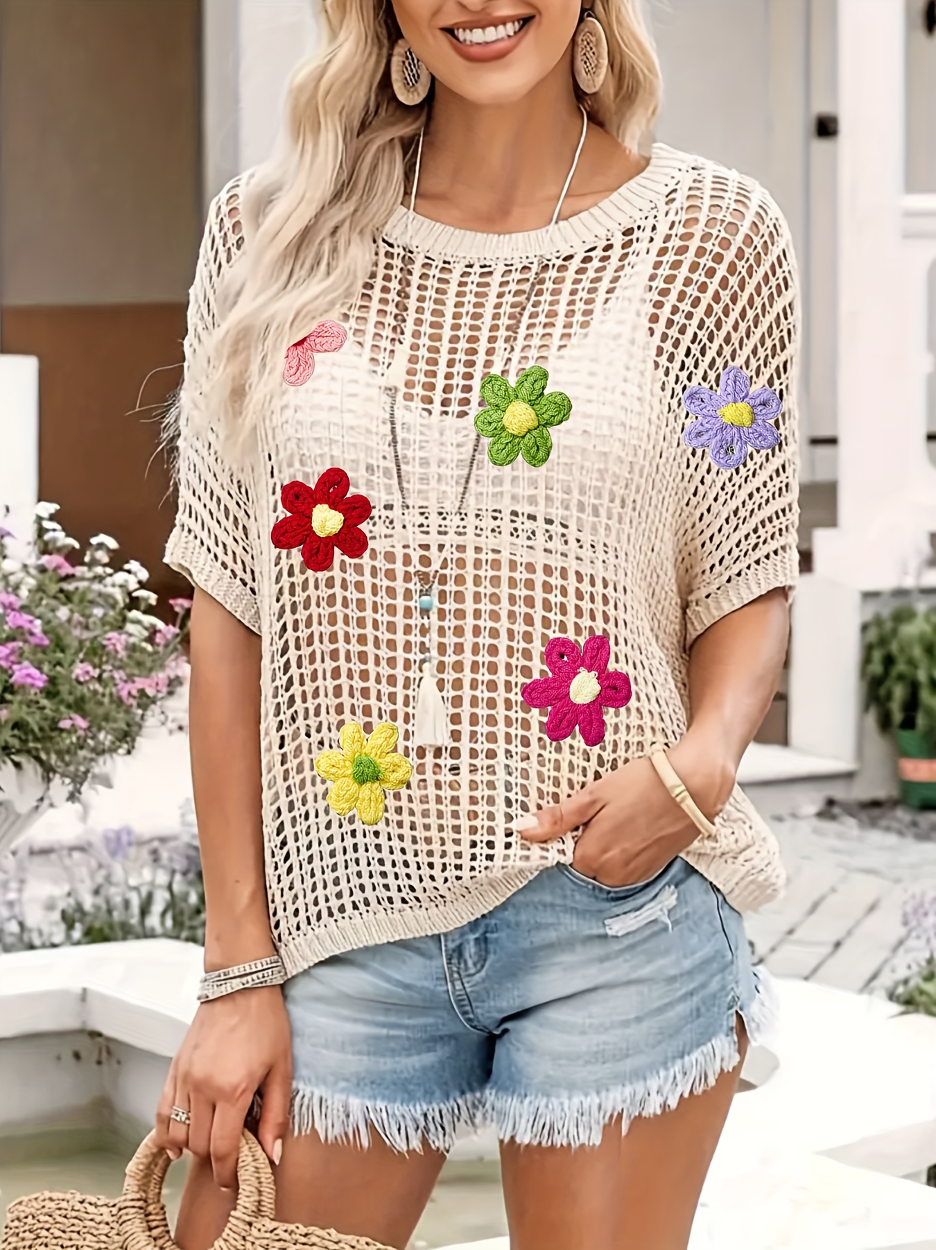 Strickpullover Damen Pullover Mit Blumendruck Sweatshirt Mit