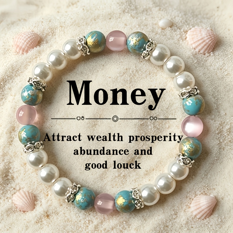 TEMU 1pc Bracelet Handcrafted With Natural Flower Turquoise And Pink Stones, Made With Stretch Elastic Cord. Suitable For Daily Wear All Year Round,