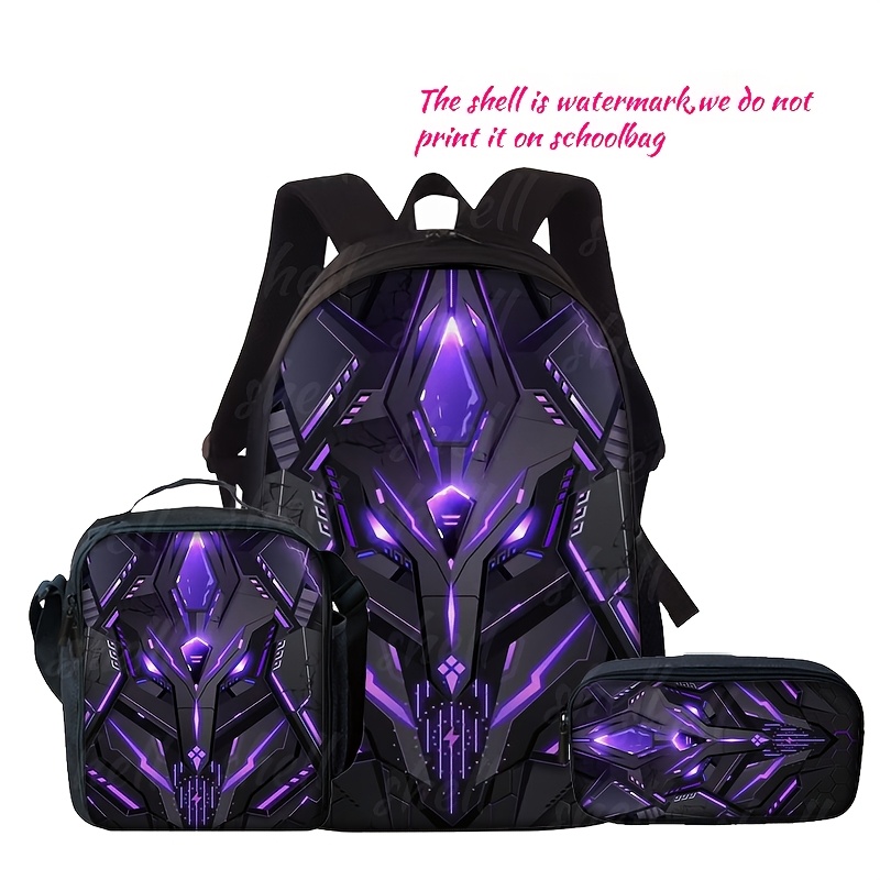 3pcs/1pc Mecha Style Print Backpack Set - Lightweight Travel Backpack, Multi-Functional Storage Bag & Organizer | Adjustable Straps, Stylish Design for Teens, For Teenager