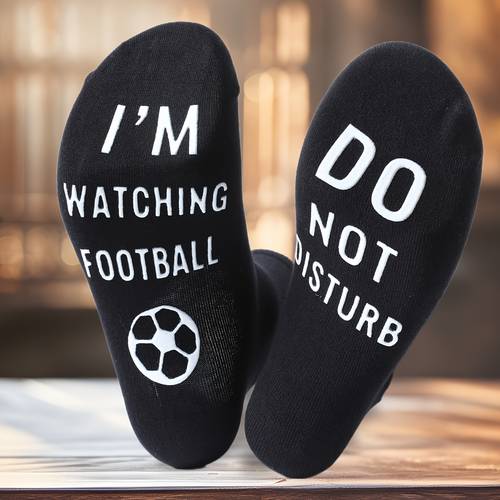 1 pair of mens fun floor socks dont disturb im watching football unisex calf socks thick autumn socks hand washable home gift multiple colors novelty sportswear with letter and comfortable suitable for birthday thanksgiving halloween christmas gifts party supplies football sock sock for men men sock good quality