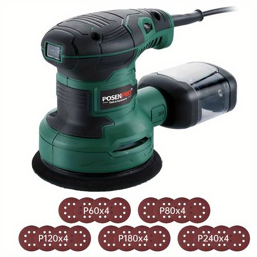 1pc 300w electric orbital disc sander 125mm 6 speed adjustable with dust collector 20pcs sandpaper p60 p80 p120 p180 lightweight plastic 220 240v european plug for wood metal wall polishing sanding