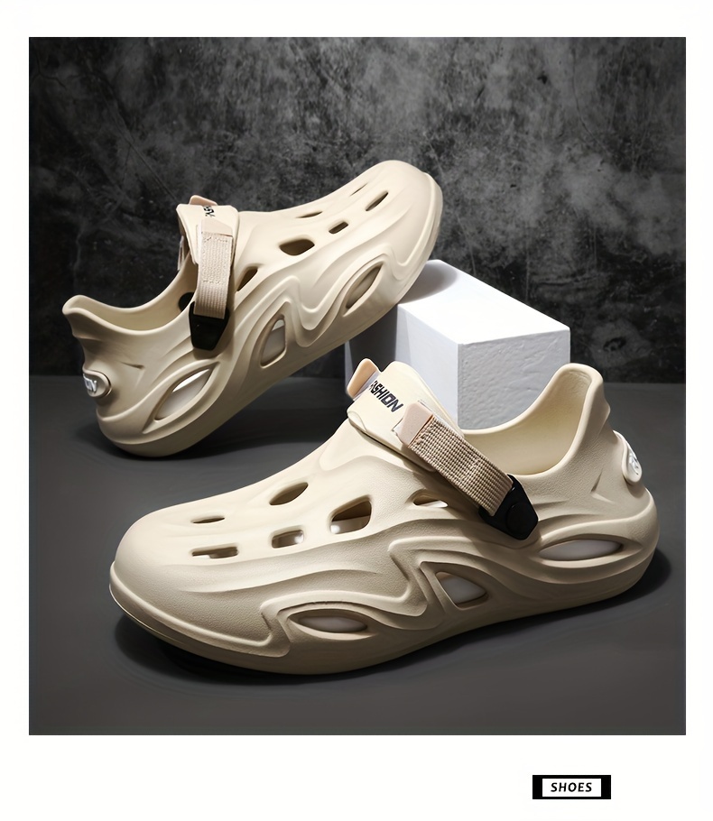 mens summer fashion clogs white eva slip on garden shoes with alphabet print breathable cut out design non slip durable heel for outdoor activities casual beach wear and everyday use summer sandals details 8